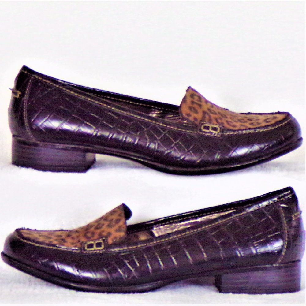 Low-heel loafers 7M brown & fawn leather uppers
